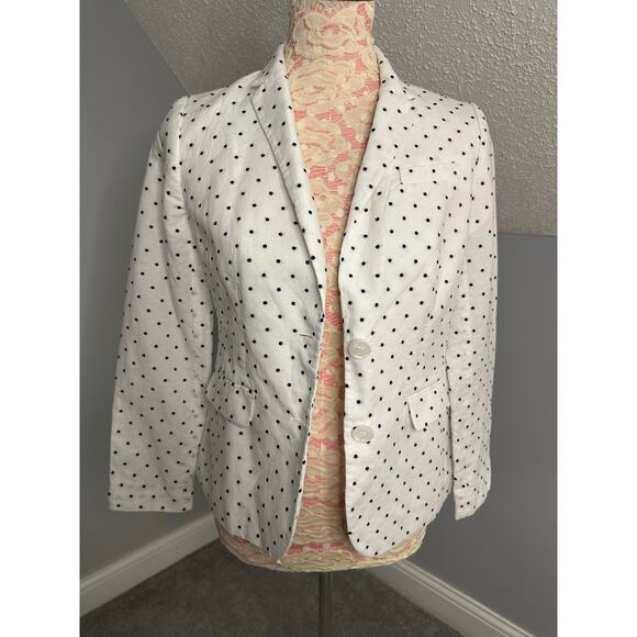 EUC Talbots linen blend white blue polkadot two button blazer Sz 4 Petite - Picture 2 of 10